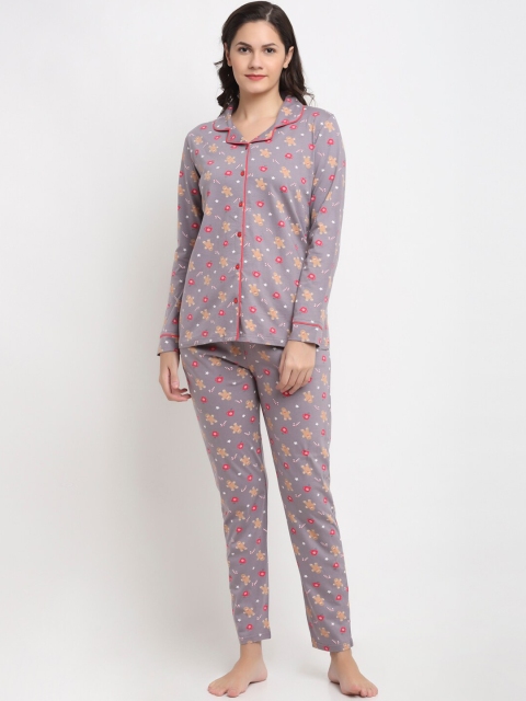 

Kanvin Women Grey Printed Nightsuit