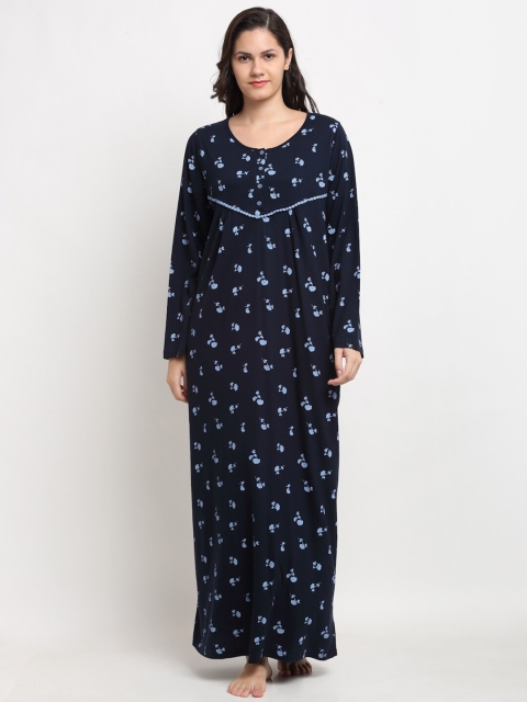 

Kanvin Navy Blue Floral Printed Maxi Nightdress