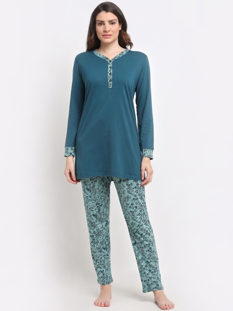 

Kanvin Women Teal Green Pure Cotton Night Suit