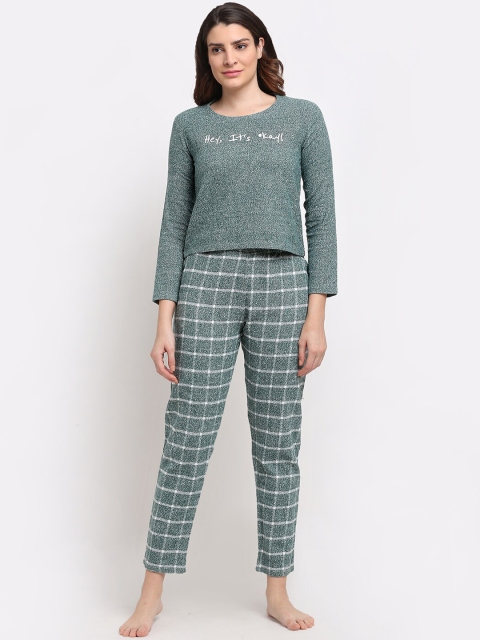 

Kanvin Women Green Full Sleeves Crop Top Winter wear Night Suits