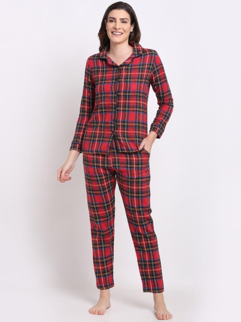 

Kanvin Women Red Checked Winter Nightsuit