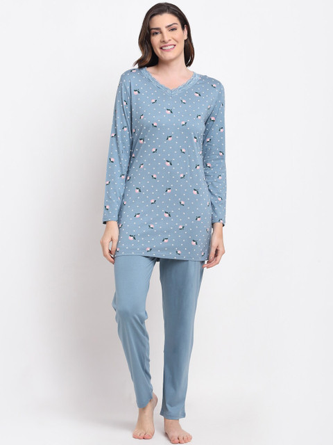 

Kanvin Women Blue Printed Night Suits
