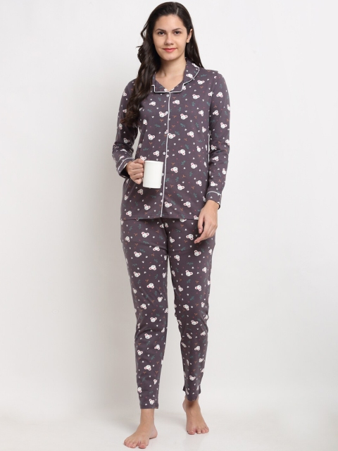 

Kanvin Women Grey & White Printed Night suit