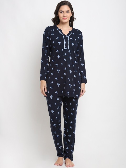 

Kanvin Women Navy Blue Printed Nightsuit