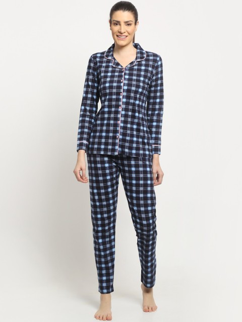 

Kanvin Women Navy Blue Checked Night Suits
