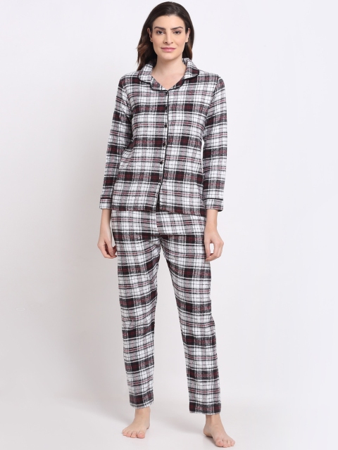 

Kanvin Women White & Black Winter Wear Checked Nightsuit