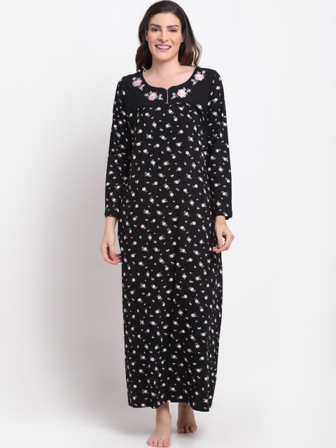 

Kanvin Women Black Pure Cotton Floral Printed Night Dress
