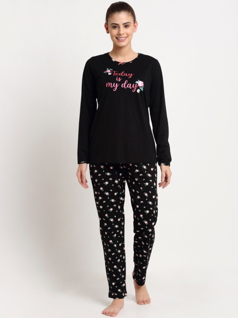 

Kanvin Women Black Printed Nightsuit