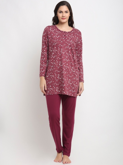 

Kanvin Women Maroon Floral Printed Night Suits