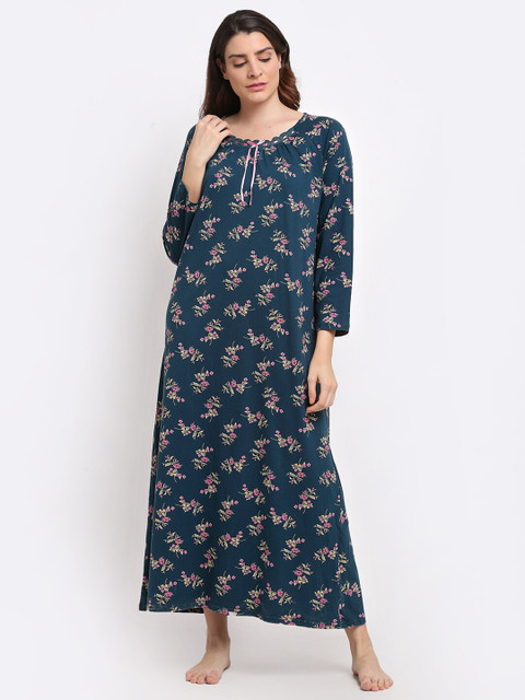

Kanvin Teal Printed Maxi Nightdress