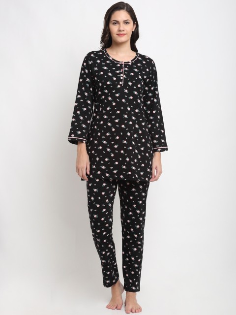 

Kanvin Women Black & Pink Printed Night suit
