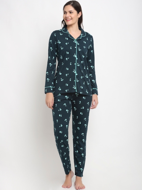 

Kanvin Women Teal Floral Printed Night Suits