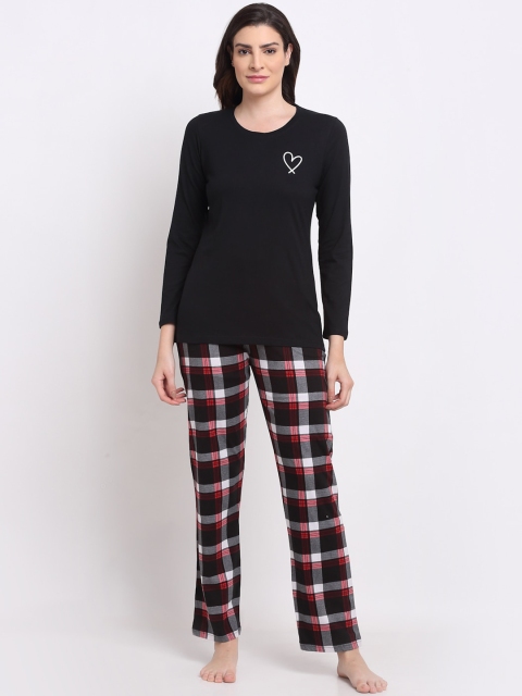 

Kanvin Women Black & Red Pure Cotton Night Suit