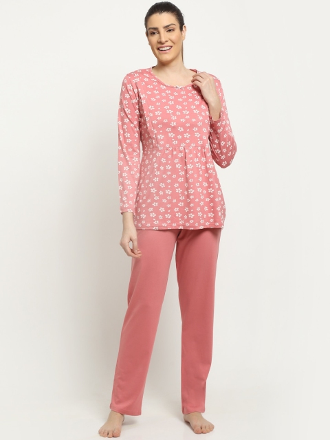 

Kanvin Women Pink & White Printed Night suit