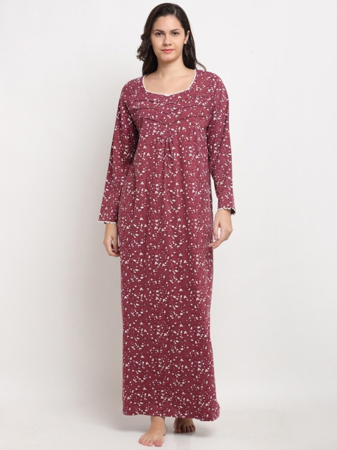 

Kanvin Maroon Printed Maxi Nightdress