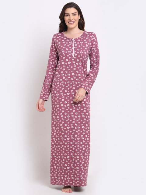 

Kanvin Maroon Floral Printed Maxi Nightdress
