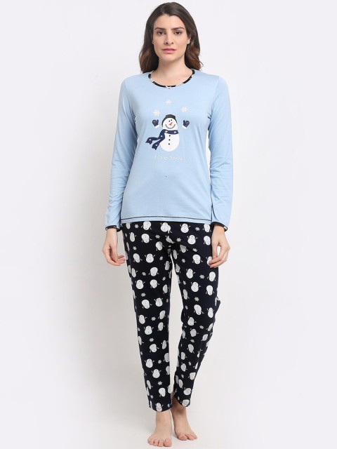 

Kanvin Women Blue Printed Night Suits