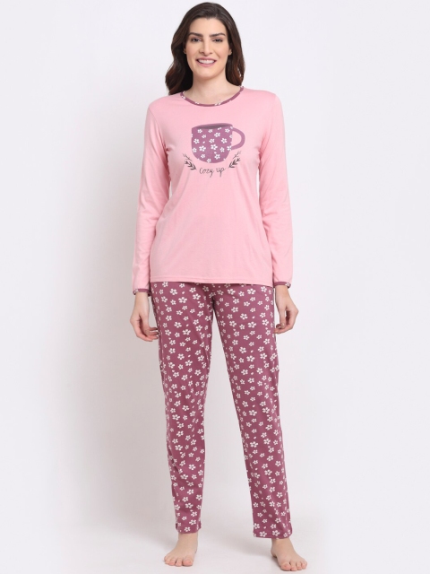 

Kanvin Women Pink & Purple Printed Night suit