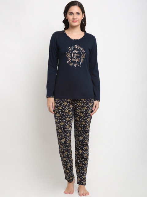 

Kanvin Women Navy Blue Printed Night Suits