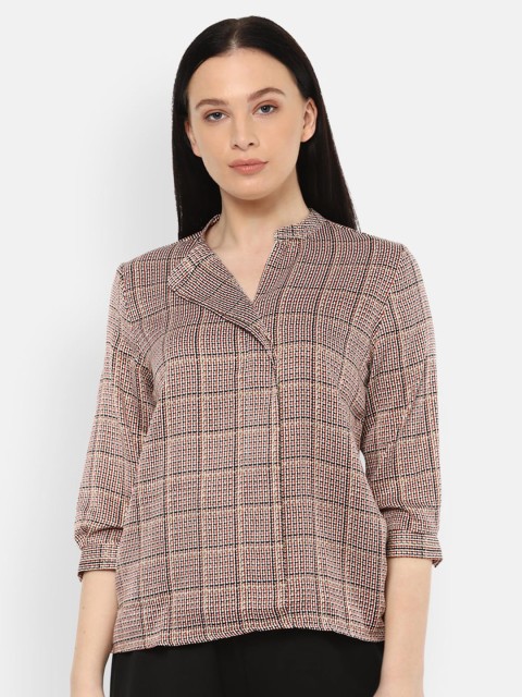 

Van Heusen Woman Pink & Black Checked Regular Top