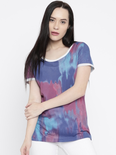 

Vero Moda Women Pink & Blue Printed Round Neck T-Shirt