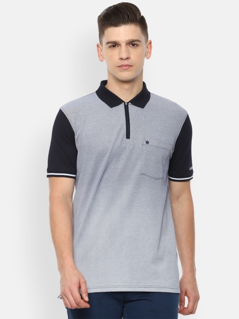 

Louis Philippe Men Grey & Black Polo Collar T-shirt