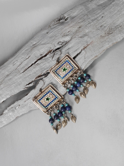 

SANGEETA BOOCHRA Silver-Toned & Blue Contemporary Drop Earrings