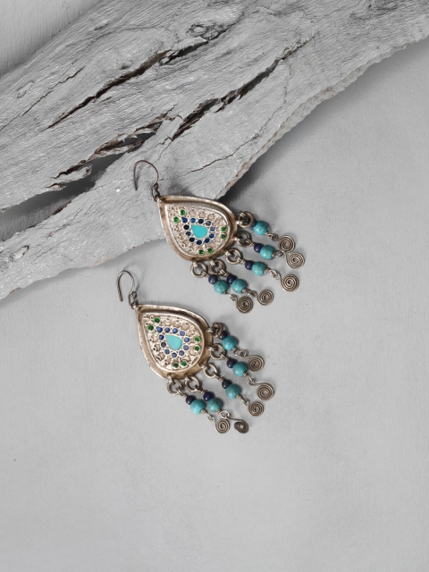 

SANGEETA BOOCHRA Silver-Plated Silver-Toned Contemporary Drop Earrings