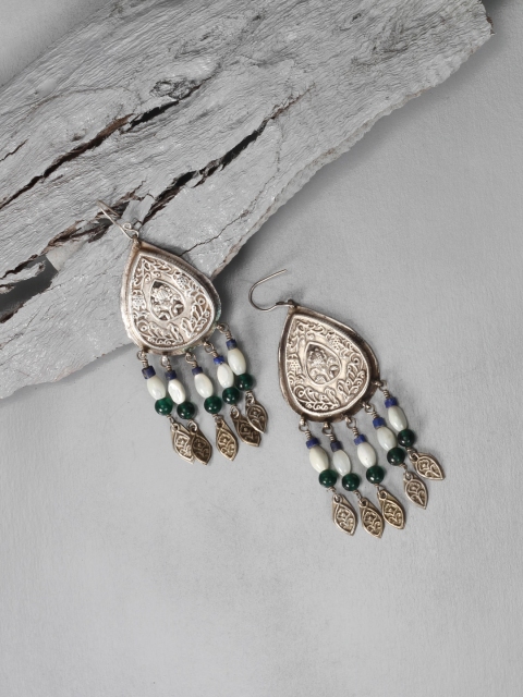 

SANGEETA BOOCHRA Silver-Toned Contemporary Drop Earrings