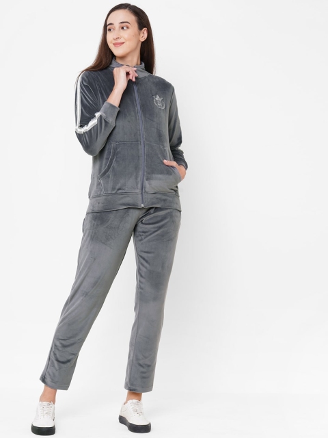 

Sweet Dreams Women Grey Solid Velvet Touch Tracksuit