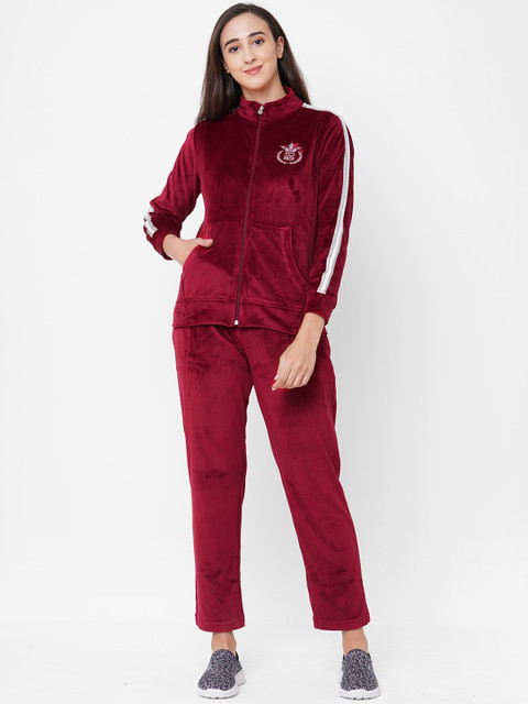 

Sweet Dreams Women Maroon & White Solid Regular Tracksuit