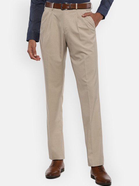 

Van Heusen Men Beige Pleated Formal Trousers