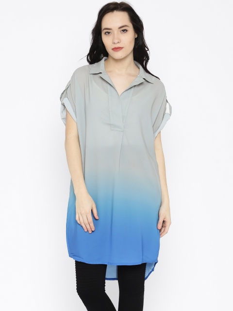 

Vero Moda Women Blue & Grey Ombre-Dyed LonglineTop