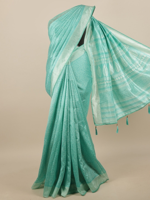 

Pothys Sea Green & White Printed Beads and Stones Saree
