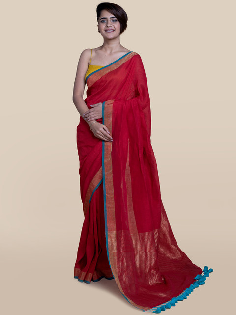 

Suta Women Red Linen Solid Saree