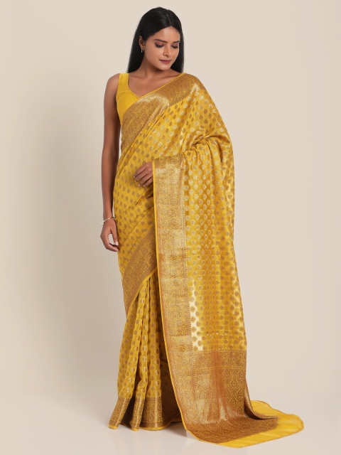 

Suta Women Yellow & Gold-Toned Ethnic Motif Woven Design silk saree