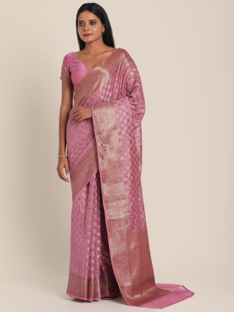 

Suta Pink & Gold-Toned Pure Banarasi Ethnic Motif Woven Design silk saree