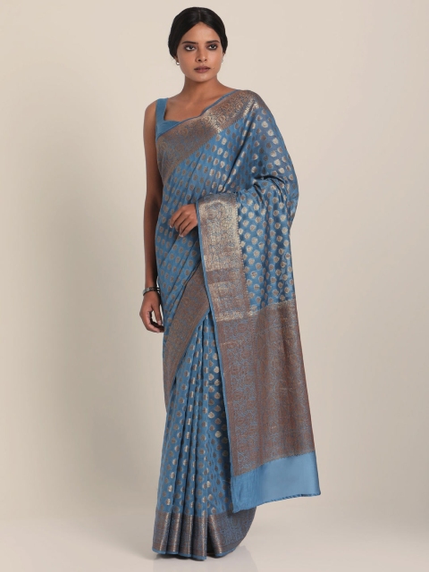 

Suta Blue & Gold-Toned Pure Banarasi Ethnic Motif Woven Design silk saree