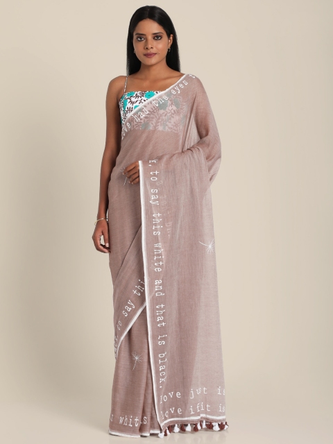 

Suta Women Beige Pure Cotton Typographic Printed Saree