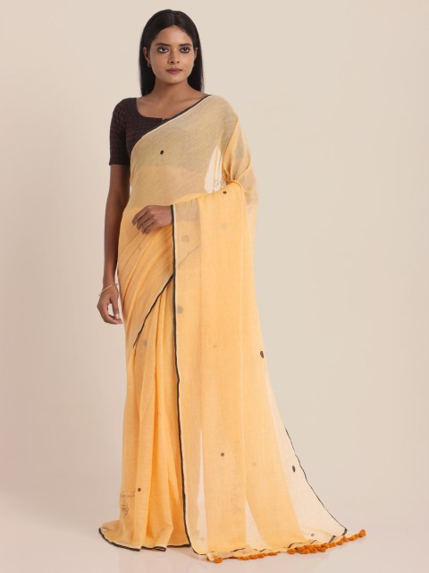 

Suta Mustard Typography Print Mul Saree