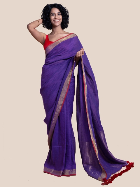 

Suta Purple Linen Solid Saree