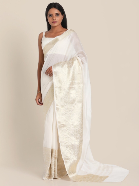 

Suta White & Silver-Toned Woven Designed Banarasi Saree