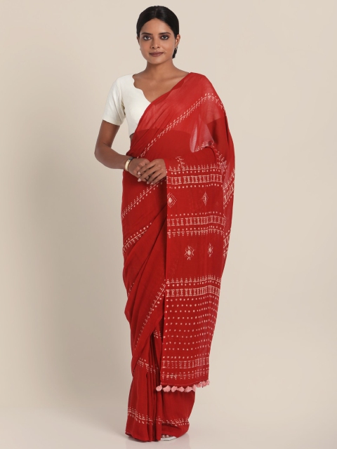 

Suta Red Off White Discharge Printed Pure Cotton Saree