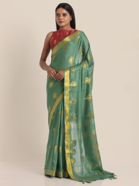 

Suta Green Gold-Toned Ethnic Motifs Woven Designed Saree