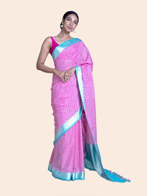 

Suta Pink & Blue Woven Design Polycotton Saree