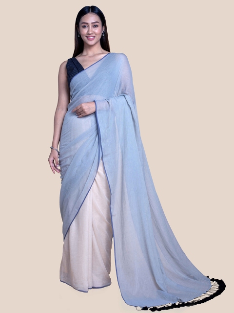 

Suta Grey & Beige Colourblocked Mul Saree