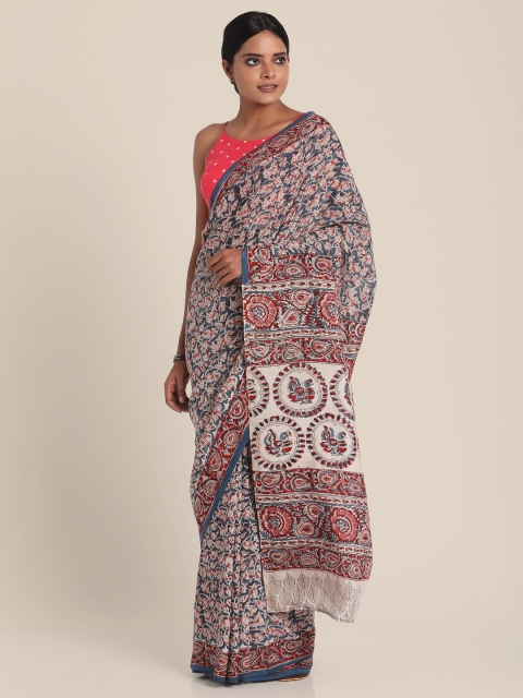 

Suta Blue Beige Pure Cotton Kalamkari Printed Saree