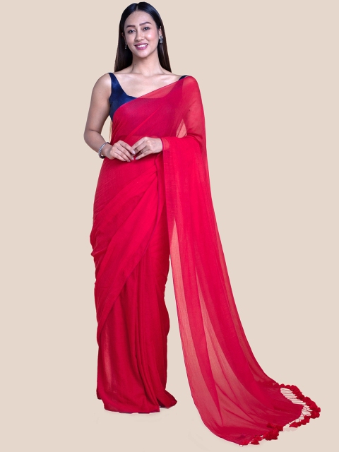 

Suta Red Solid Mul Saree