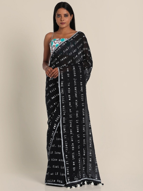 

Suta Black & White Typographic Printed Mul Saree