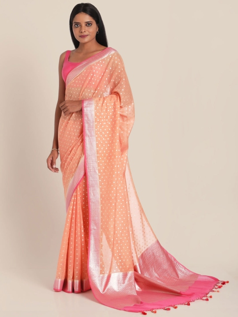 

Suta Peach-Coloured & Pink Woven Design Polycotton Saree